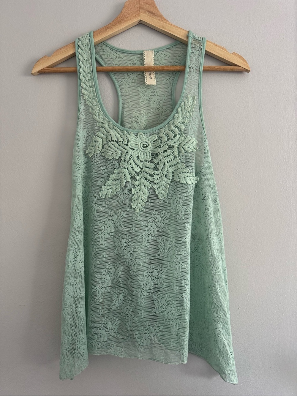 Robin K Mint Lace Crochet Front Tank